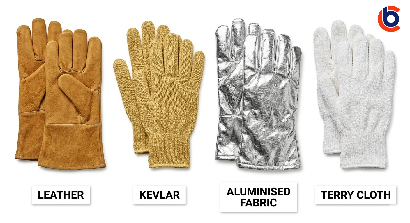 Side by side comparison of four heat-resistant glove