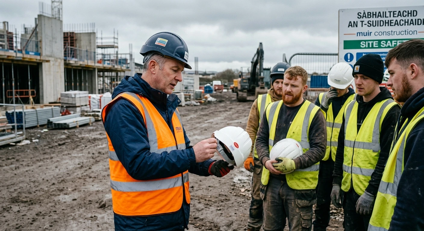 site manager in hi-vis workwear checking PPE