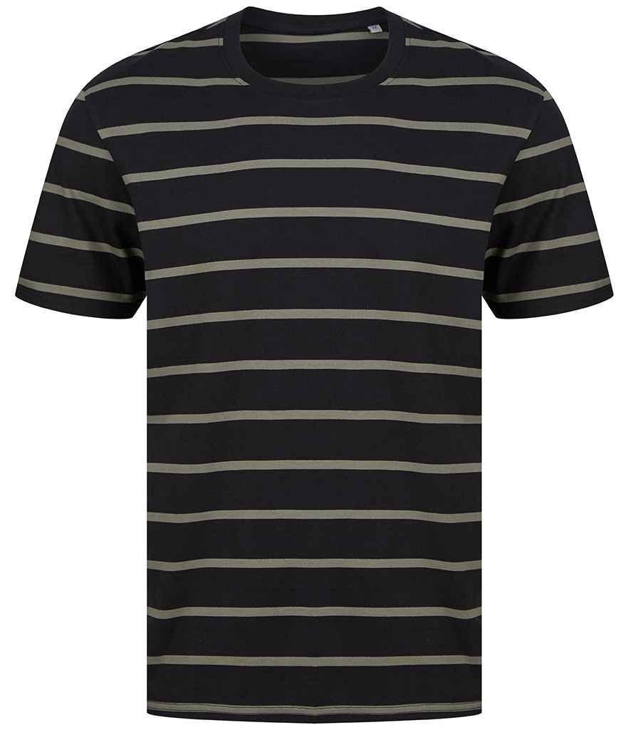 [FR136 BK/KH XS] Front Row Striped T-Shirt (Black/Khaki, XS)