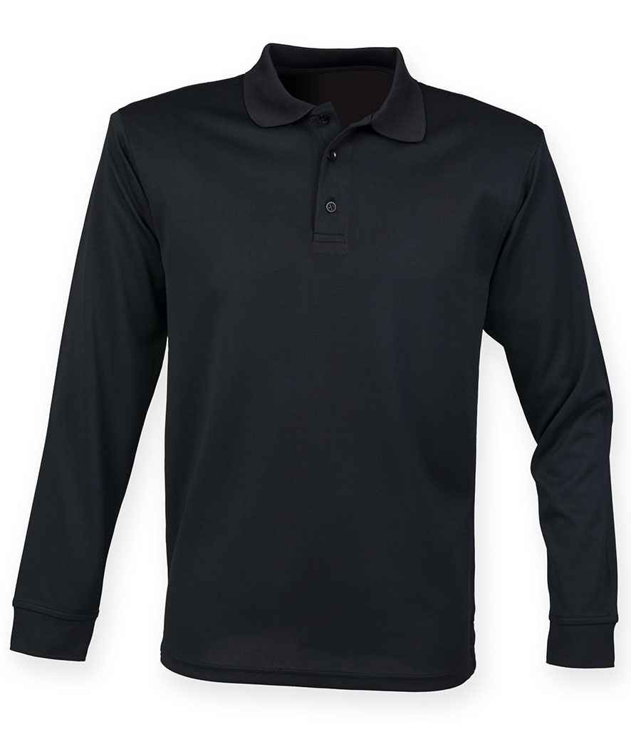 [H478 BLK XXS] Henbury Unisex Long Sleeve Coolplus® Piqué Polo Shirt (Black, XXS)