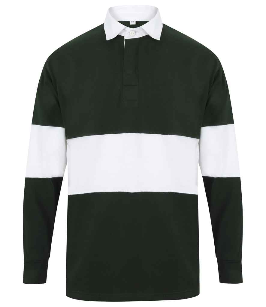 [FR7 BO/WH S] Front Row Panelled Rugby Shirt (Bottle Green/White, S)