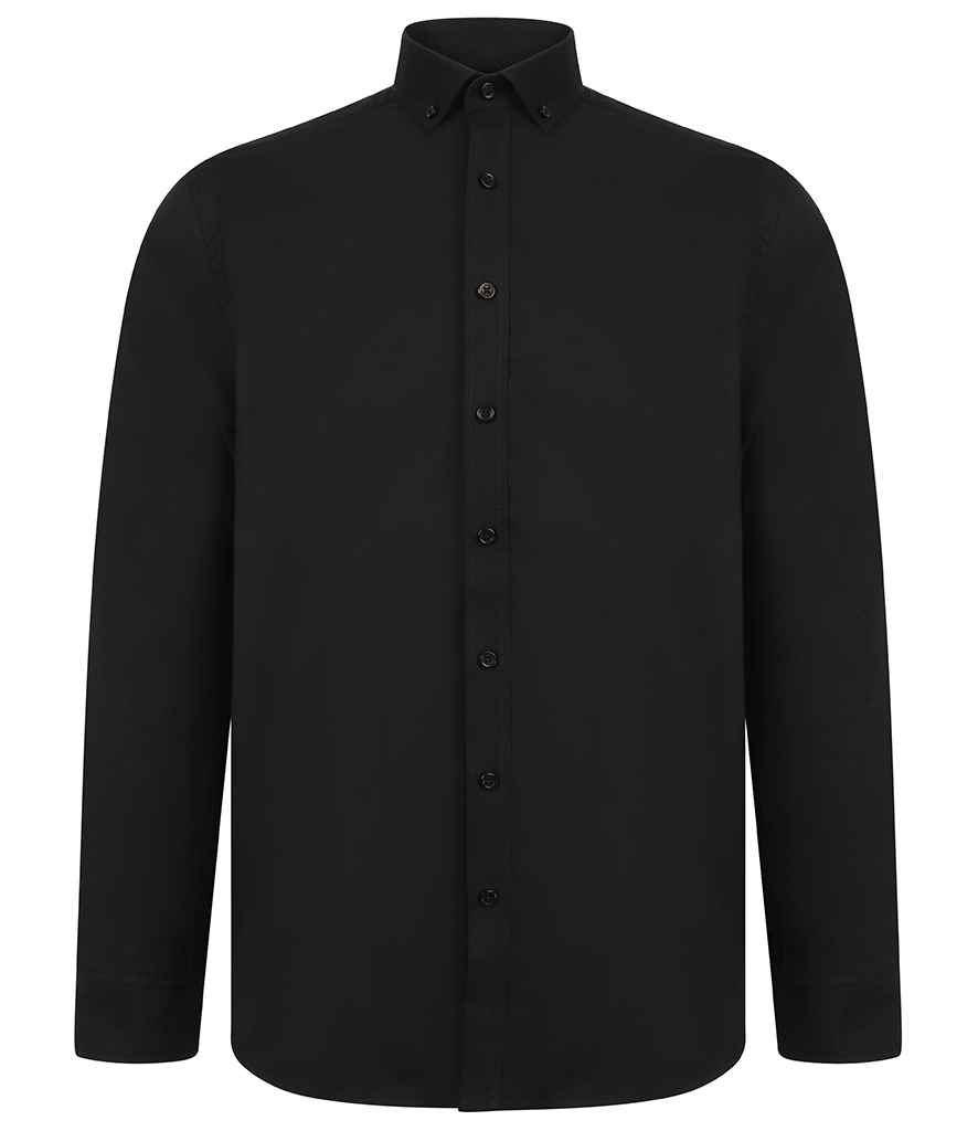 [H512R BLK XS] Henbury Modern Long Sleeve Regular Fit Oxford Shirt (Black, XS)