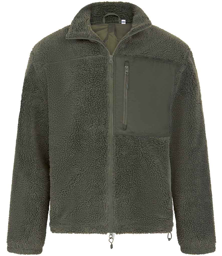 [FR854 DLV XS] Front Row Recycled Sherpa Fleece Jacket (Dark Olive, XS)