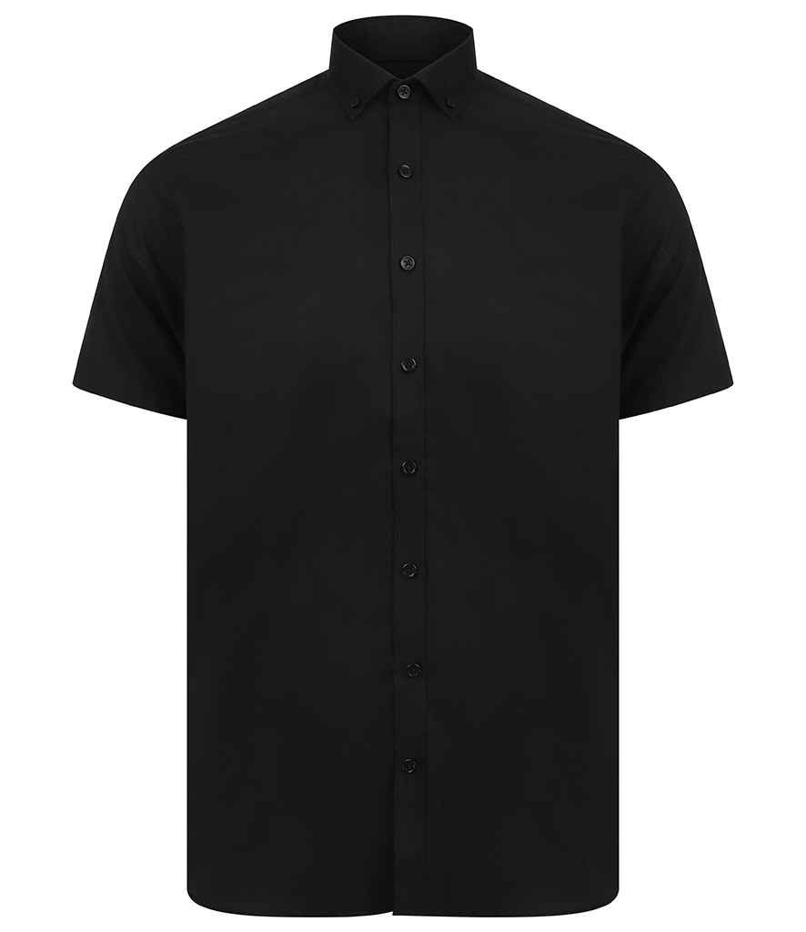[H517S BLK S] Henbury Modern Short Sleeve Slim Fit Oxford Shirt (Black, S)