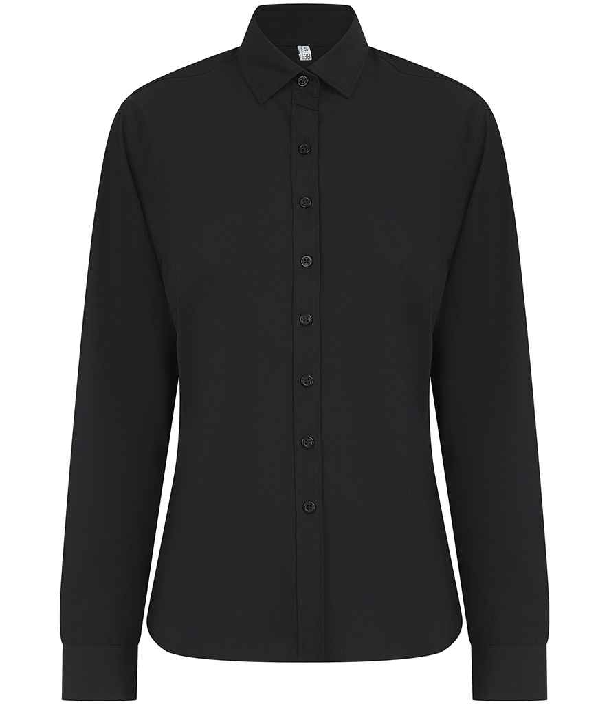 [H583 BLK XS] Henbury Ladies Long Sleeved Cotton Feel Coolplus® Shirt (Black, XS)