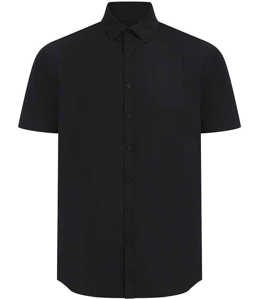 [H588 BLK XS] Henbury Short Sleeved Cotton Feel Coolplus® Shirt (Black, XS)