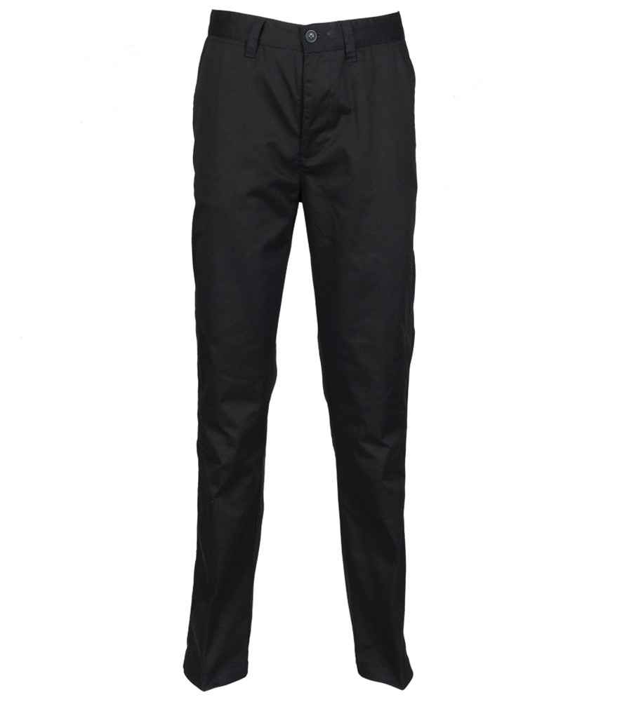[H640 BLK 30/R] Henbury 65/35 Flat Fronted Chino Trousers (Black, 30/R)