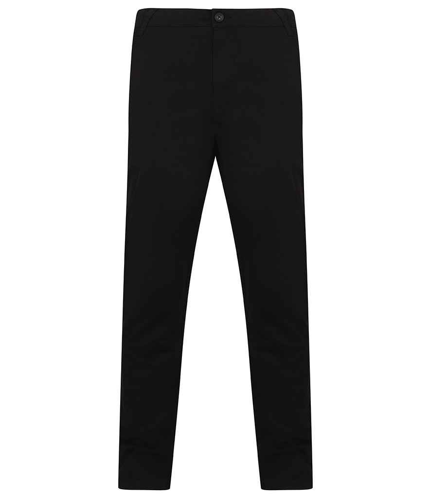 [H650 BLK 30/R] Henbury Stretch Flex Waistband Chino Trousers (Black, 30/R)