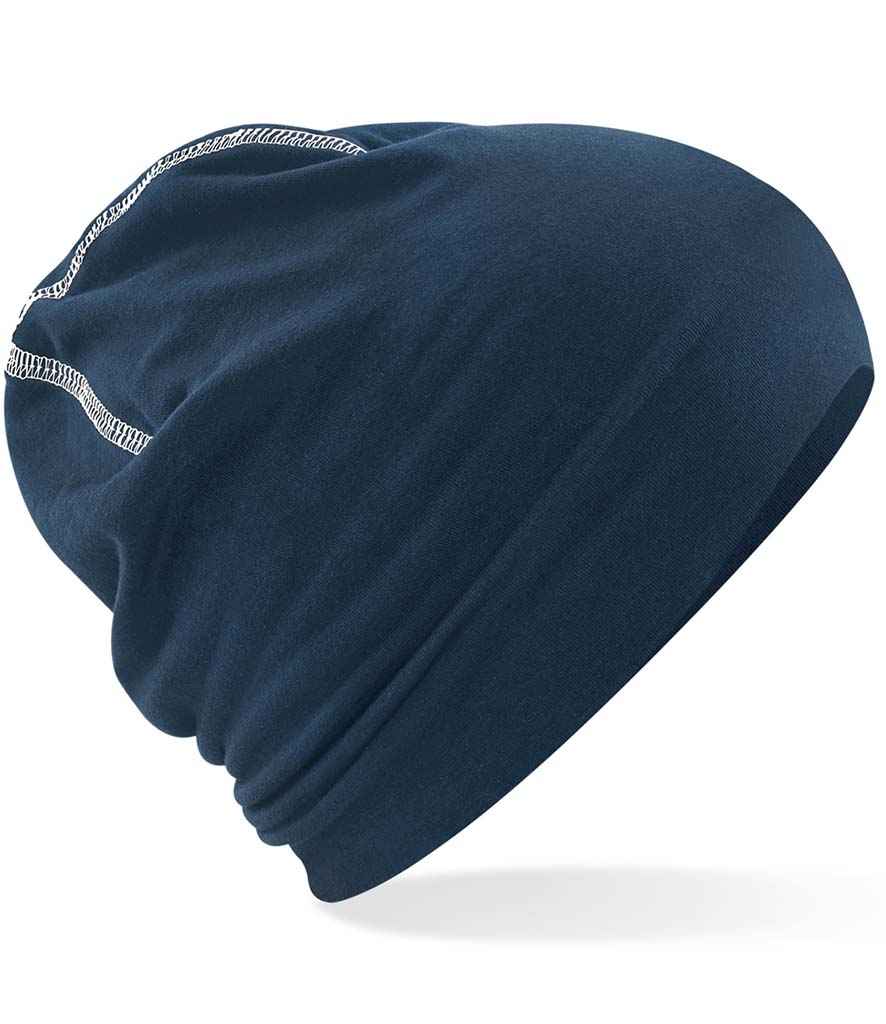 [BB366 FN/WH ONE] Beechfield Hemsedal Cotton Beanie (French Navy/White)