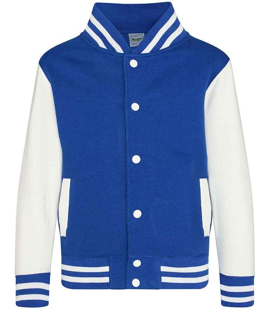 [JH043B RY/WH 3-4] AWDis Kids Varsity Jacket (Royal Blue/White, 3-4)