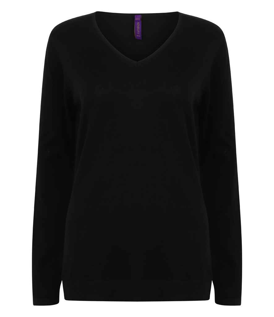 [H721 BLK XXS] Henbury Ladies Lightweight Cotton Acrylic V Neck Sweater (Black, XXS)