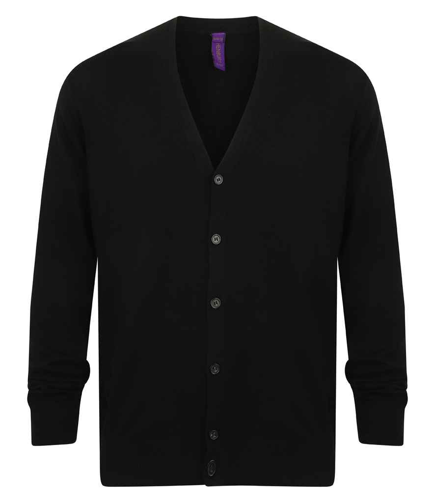 [H722 BLK XS] Henbury Lightweight Cotton Acrylic V Neck Cardigan (Black, XS)