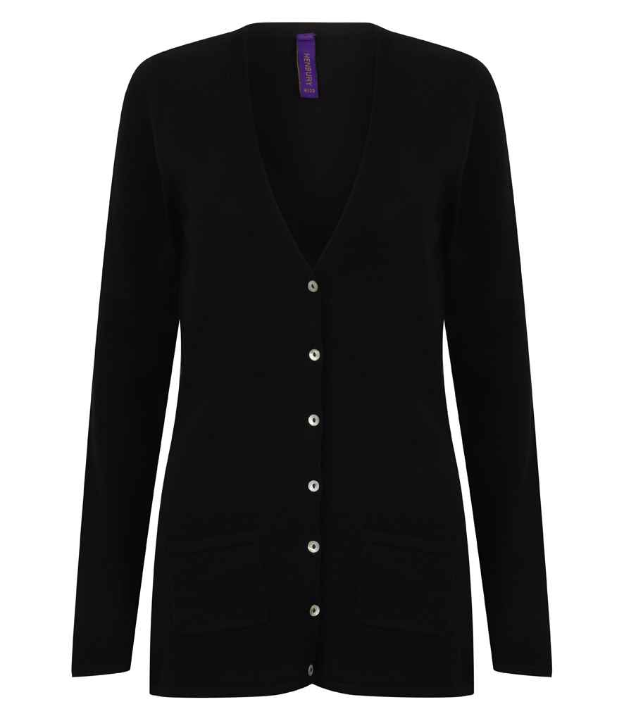 [H723 BLK XXS] Henbury Ladies Cotton Acrylic V Neck Cardigan (Black, XXS)