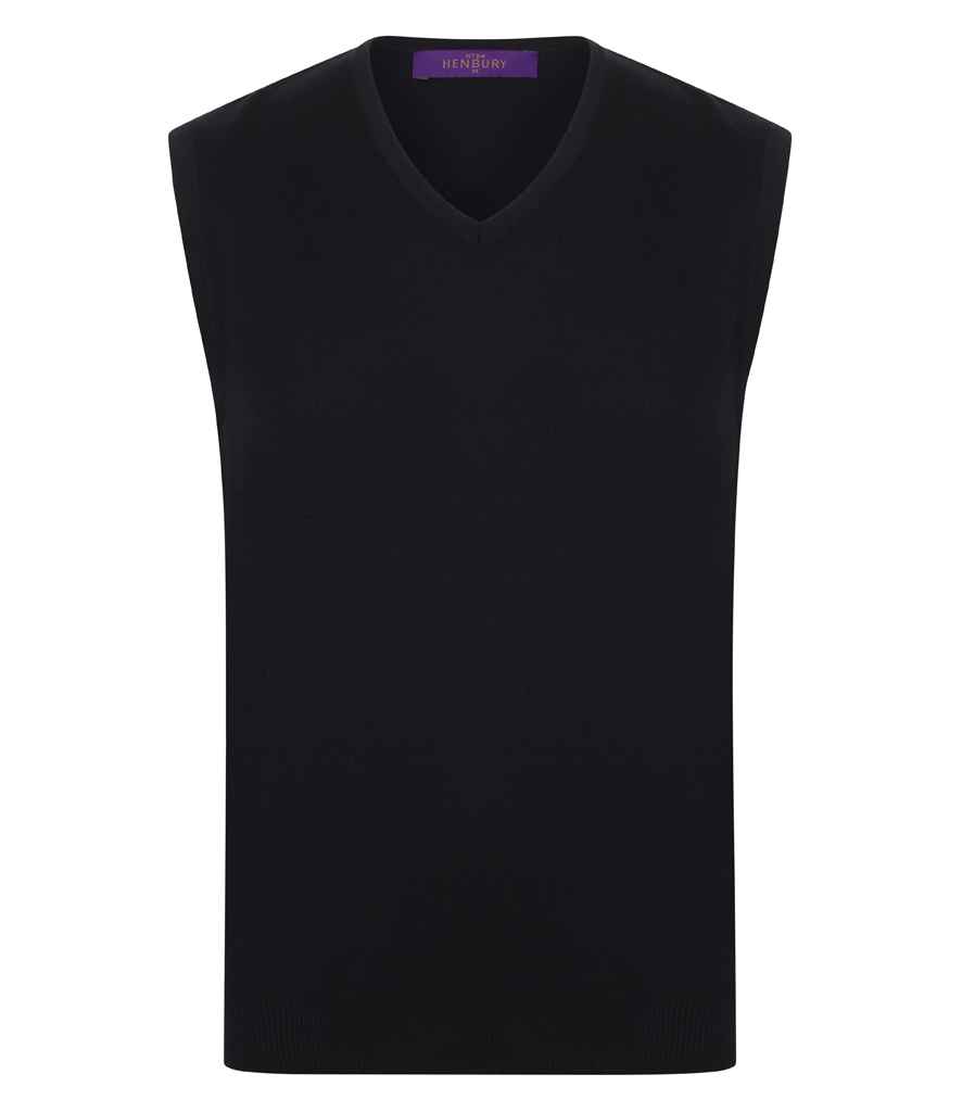 [H724 BLK S] Henbury Lightweight Sleeveless Cotton Acrylic V Neck Sweater (Black, S)