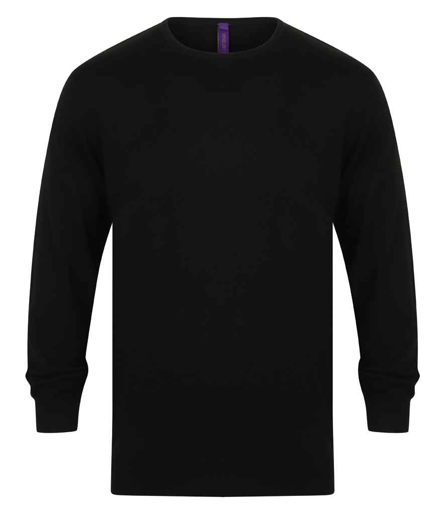 [H725 BLK S] Henbury Lightweight Cotton Acrylic Crew Neck Sweater (Black, S)