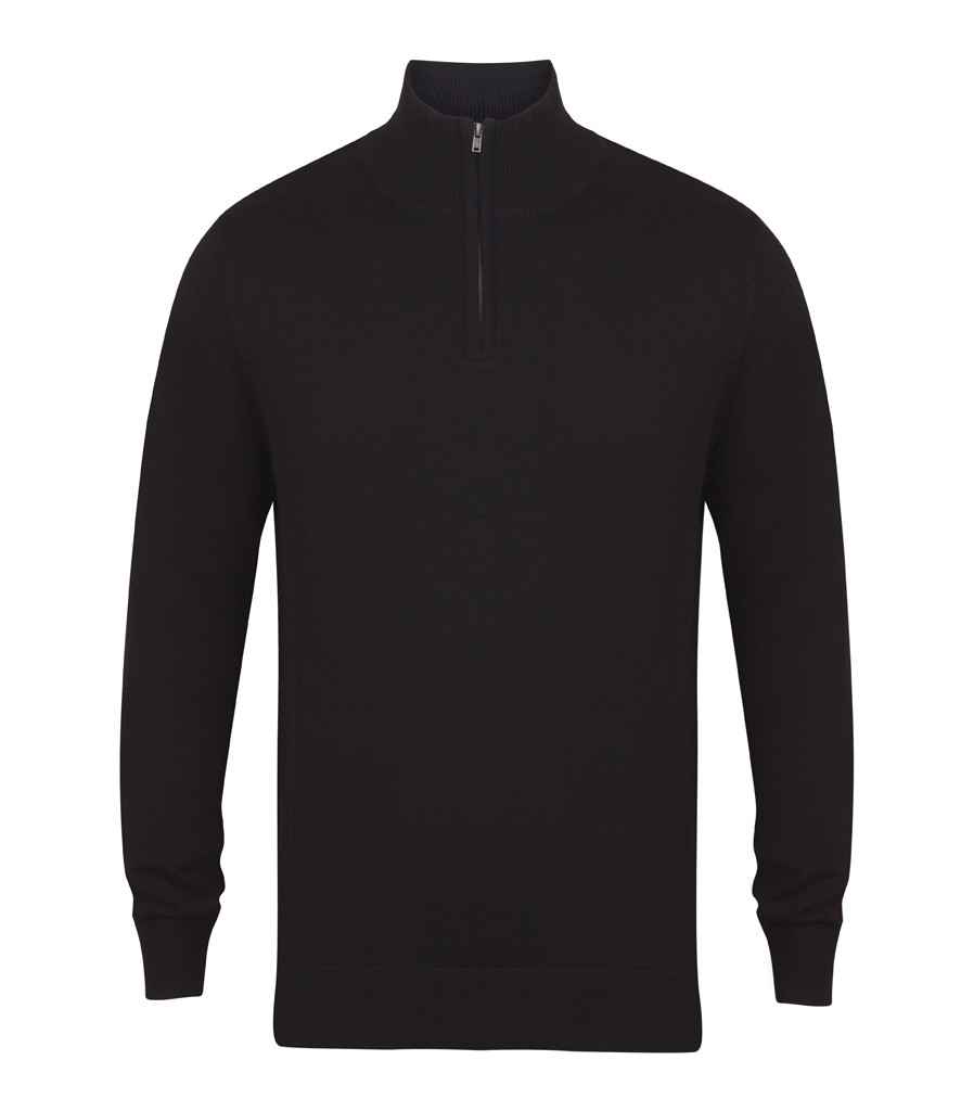 [H729 BLK XS] Henbury Zip Neck Sweater (Black, XS)