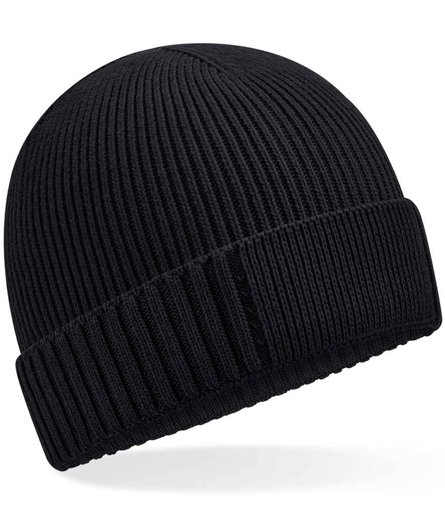 [BB438N BLK ONE] Beechfield Organic Cotton Engineered Patch Beanie (Black)