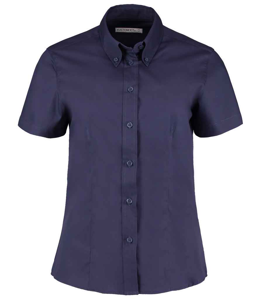 [K701 MNV 8] Kustom Kit Ladies Premium Short Sleeve Tailored Oxford Shirt (Midnight Navy, 8)