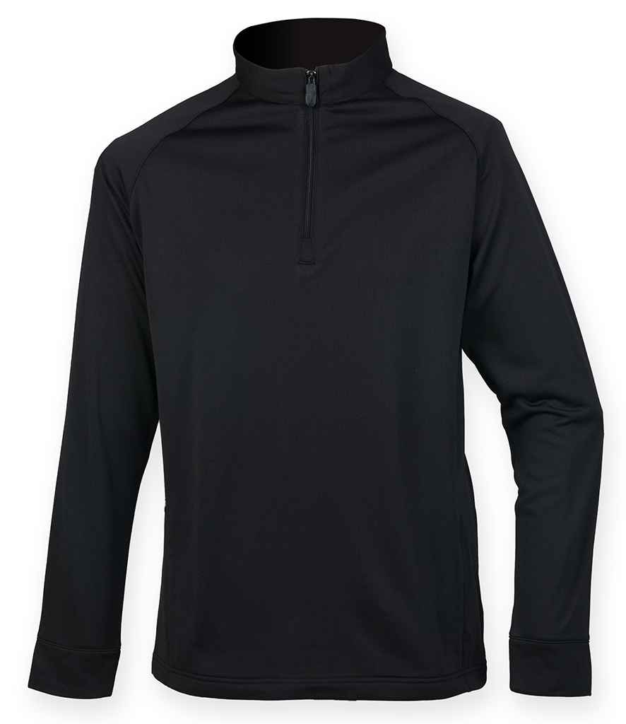 [H862 BLK XS] Henbury Zip Neck Wicking Top (Black, XS)