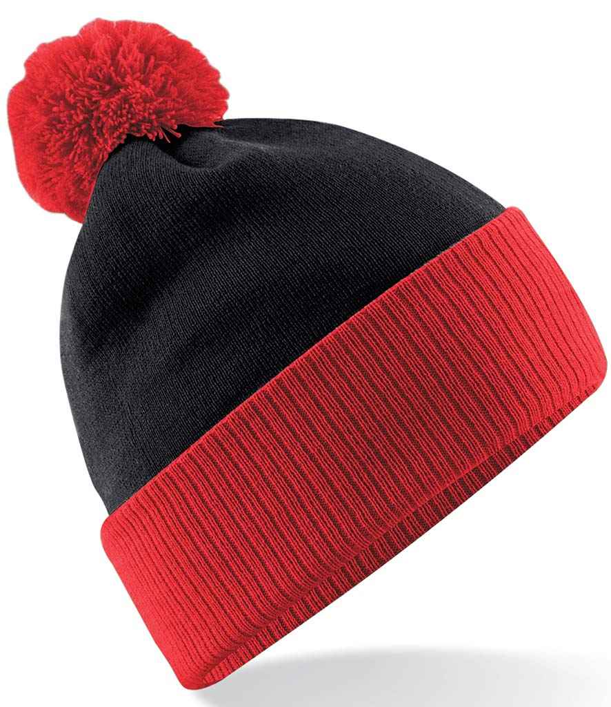 [BB451 BK/BR ONE] Beechfield Snowstar® Two Tone Beanie (Black/Bright Red)