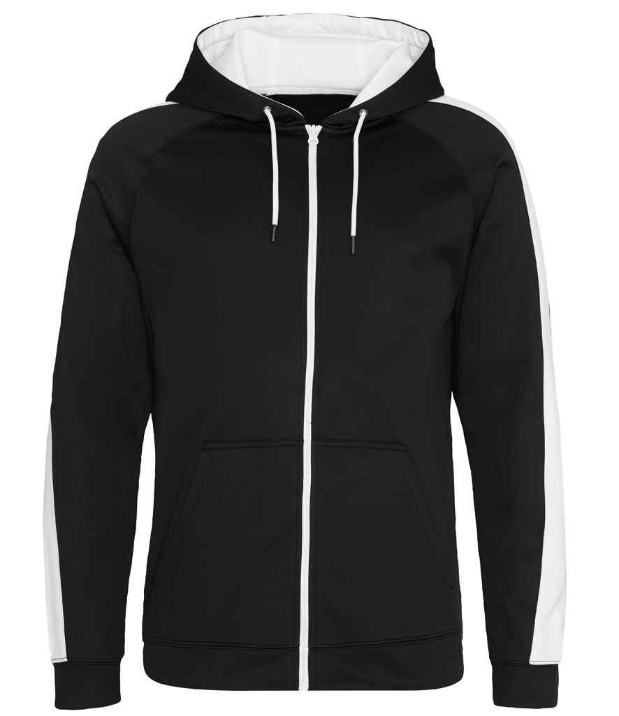 AWDis Contrast Sports Polyester Zoodie (Jet Black/Arctic White, L)
