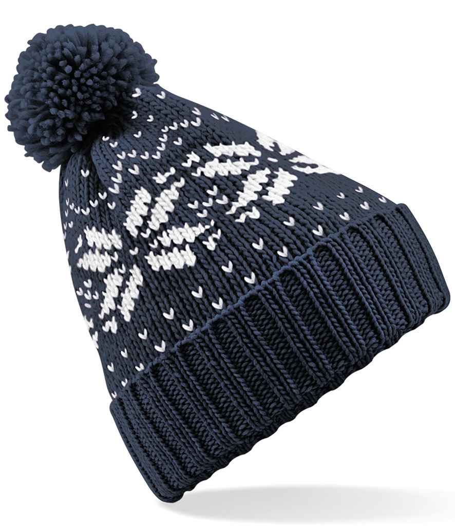 [BB456 FN/WH ONE] Beechfield Fair Isle Snowstar® Beanie (French Navy/White)