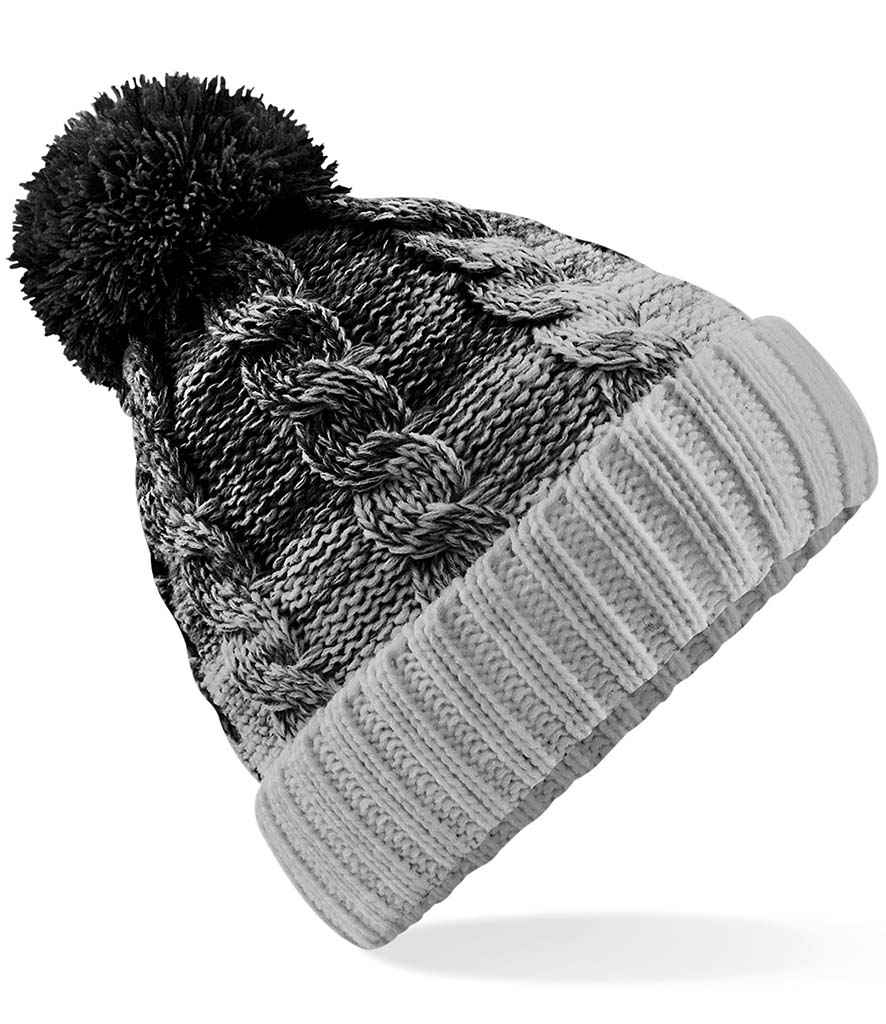[BB459 BK/LG ONE] Beechfield Ombré Pom Pom Beanie (Black/Light Grey)