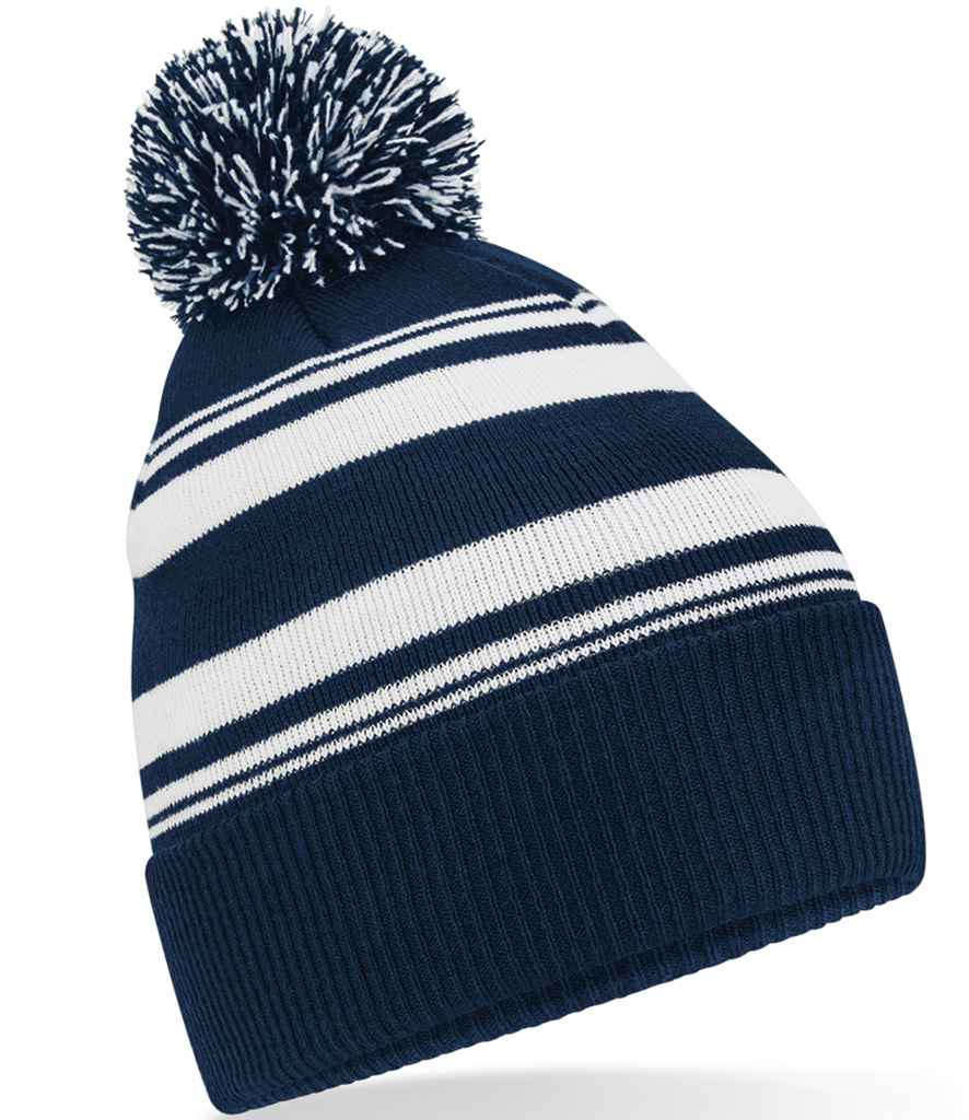 [BB473R FN/WH ONE] Beechfield Striped Fan Beanie (French Navy/White)