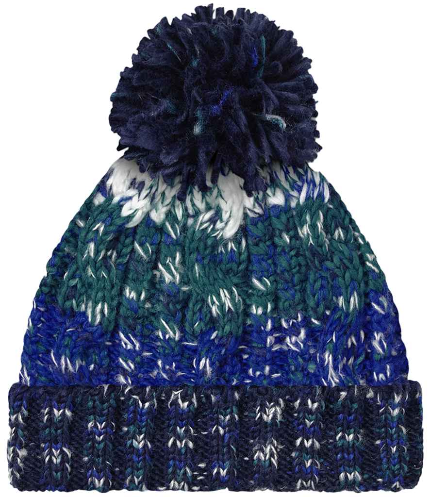 [BB486 APB ONE] Beechfield Corkscrew Pom Pom Beanie (Alpine Blues)