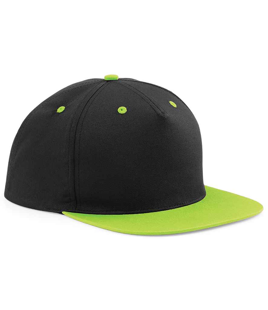[BB610C BK/LM ONE] Beechfield 5 Panel Contrast Snapback (Black/Lime Green)