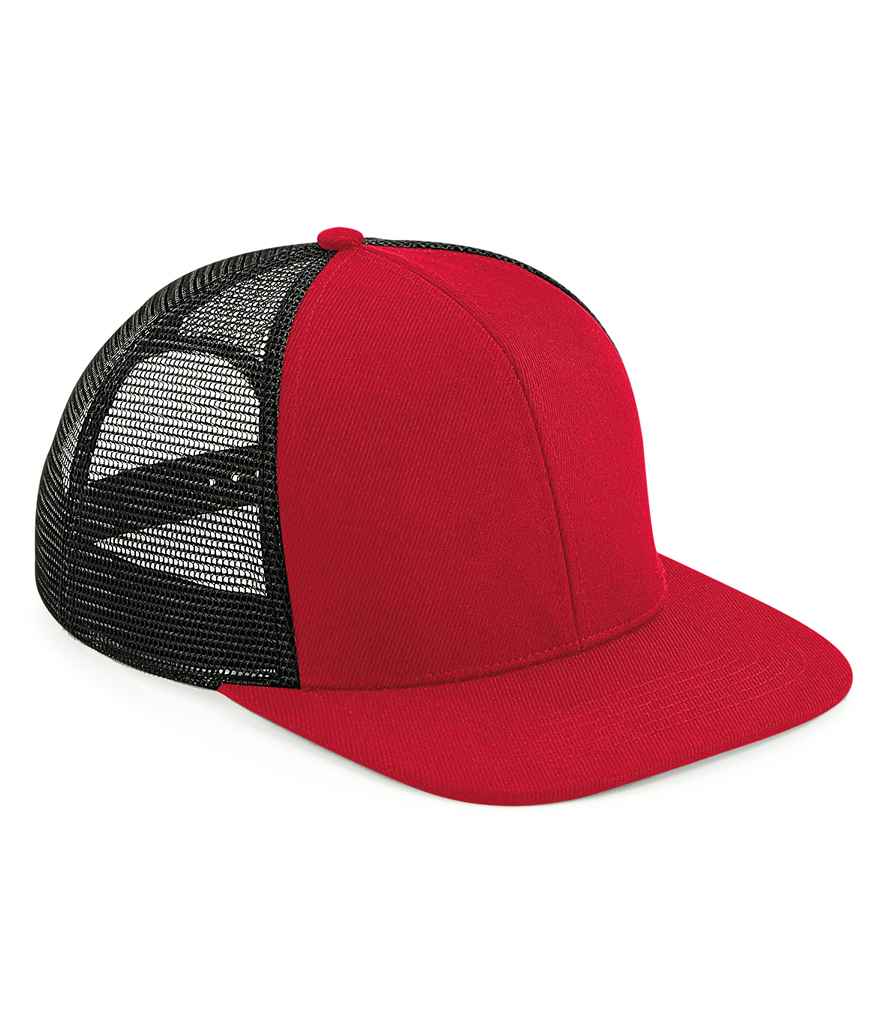 [BB664 CS/BK ONE] Beechfield Original Flat Peak 6 Panel Trucker Cap (Classic Red/Black)