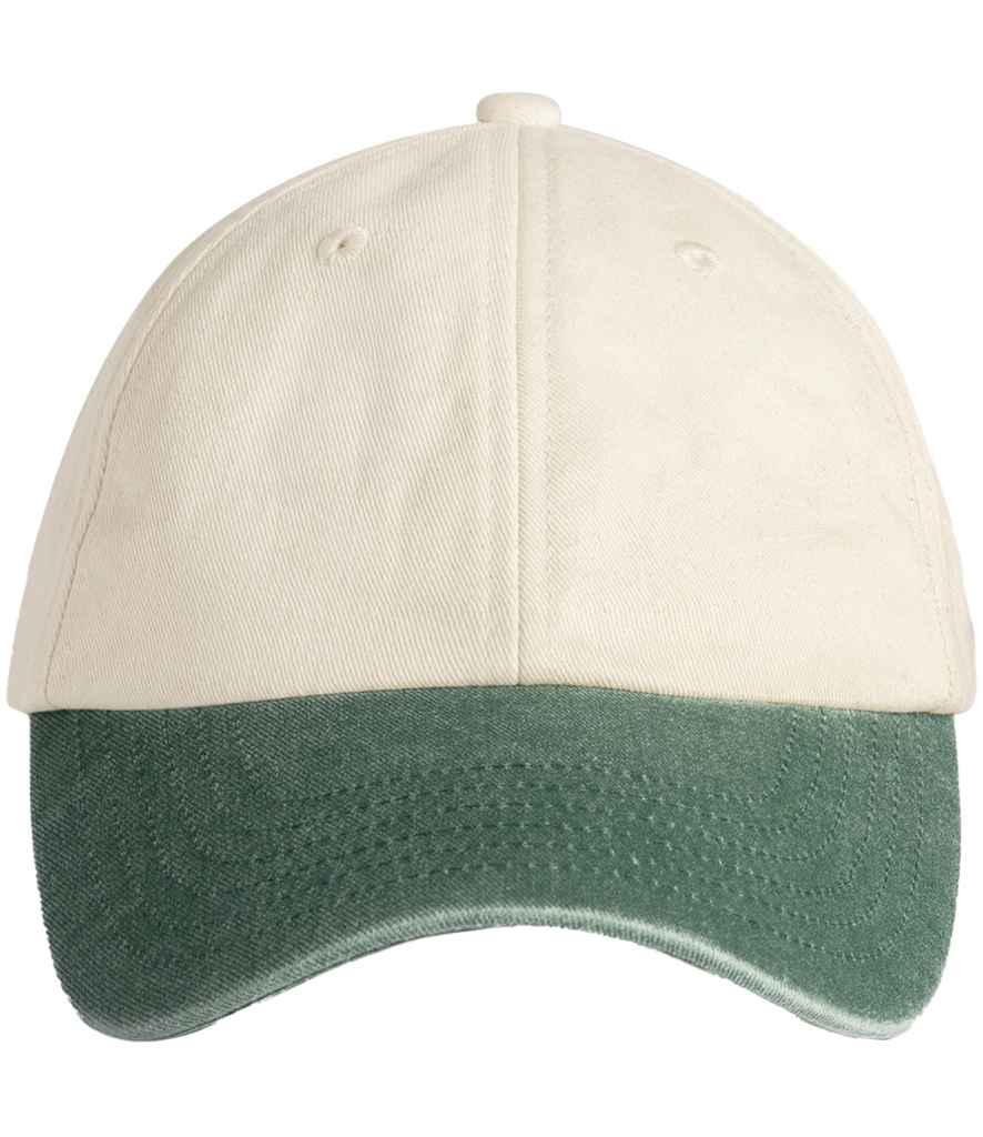 [BB673 NT/VBO ONE] Beechfield Contrast Peak Low Profile Vintage Cap (Natural/Vintage Bottle Green)