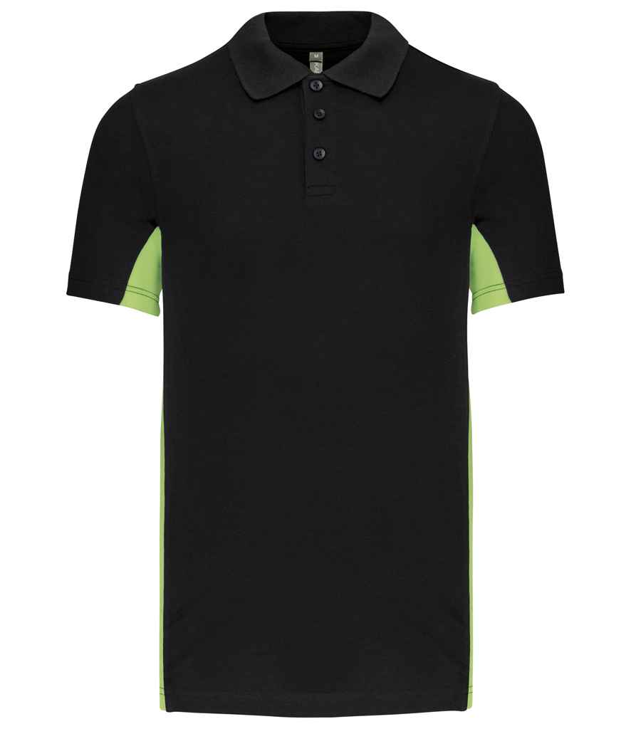 [KB232 BK/LM S] Kariban Flag Poly/Cotton Piqué Polo Shirt (Black/Lime Green, S)