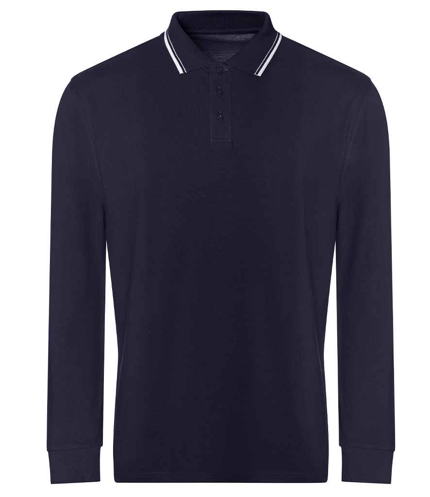 [JP103 OX/WH S] AWDis Long Sleeve Tipped 100 Polo Shirt (Oxford Navy/White, S)