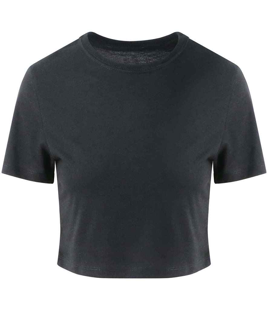 [JT006 SOB XS] AWDis Ladies Tri-Blend Cropped T-Shirt (Solid Black, XS)