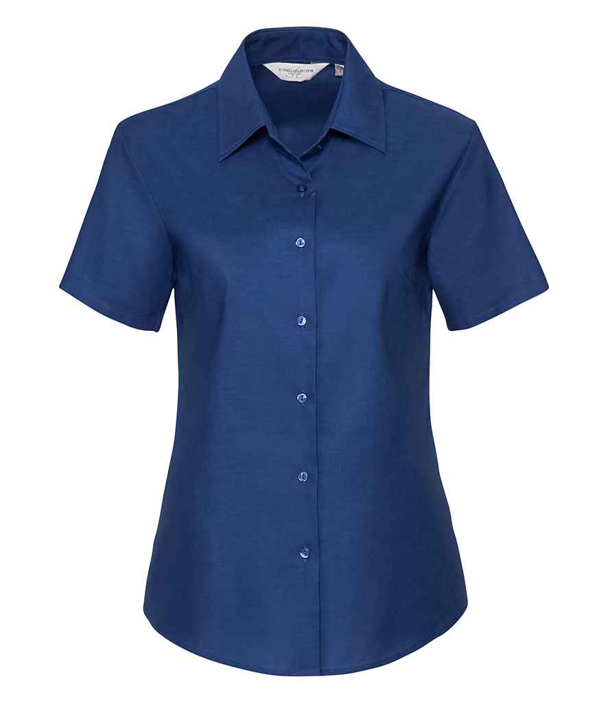 [933F BRO XS] Russell Collection Ladies Short Sleeve Easy Care Oxford Shirt (Bright Royal, XS)