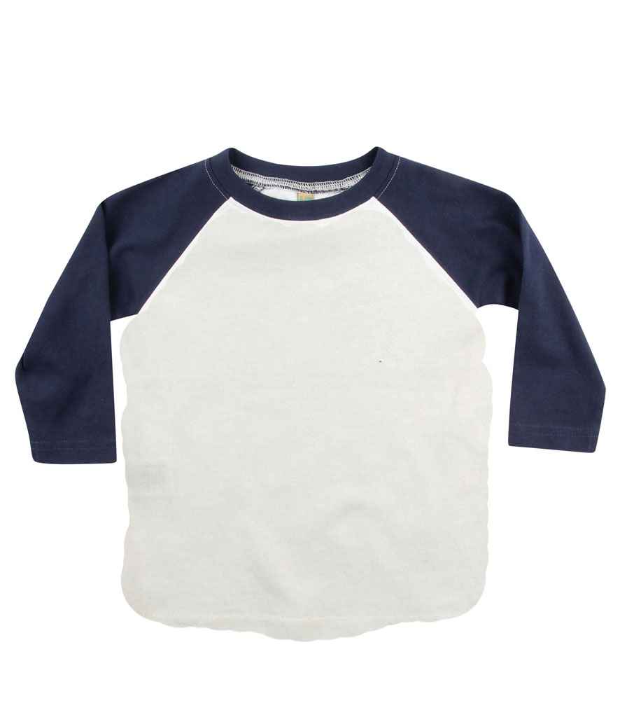 [LW25T WH/NV 0-6] Larkwood Baby/Toddler Long Sleeve Baseball T-Shirt (White/Navy, 0-6)
