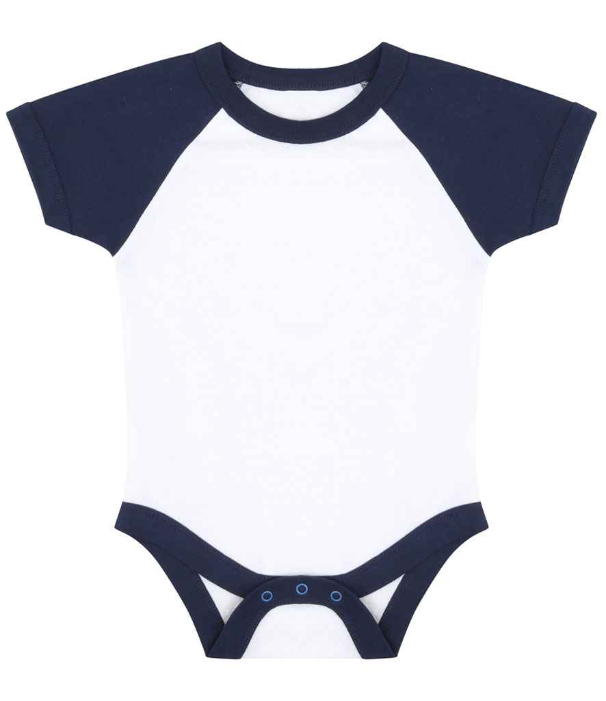 [LW502T WH/NV 0-3] Larkwood Essential Short Sleeve Baby Baseball Bodysuit (White/Navy, 0-3)