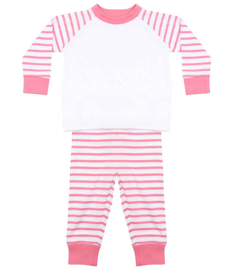 [LW72T PI/WH 0-6] Larkwood Baby/Toddler Striped Pyjamas (Pink/White, 0-6)