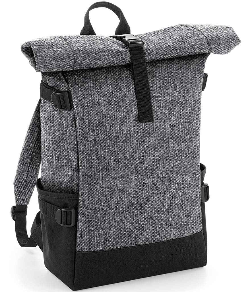 [BG858 GM/BK ONE] BagBase Block Roll-Top Backpack (Grey Marl/Black)