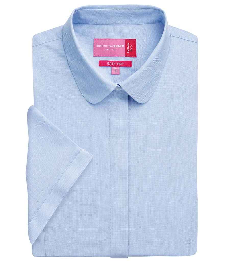 [BK133 SKY 8] Brook Taverner Ladies Soave Short Sleeve Poplin Shirt (Sky Blue, 8)
