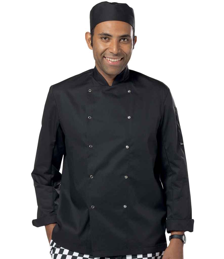 [DE001 BLK XXS] Dennys Long Sleeve Press Stud Chef's Jacket (Black, XXS)