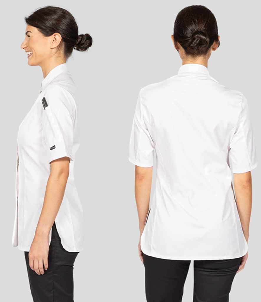 [DE006 BLK XS] Dennys Ladies Short Sleeve Premium Chef's Jacket (Black, XS)