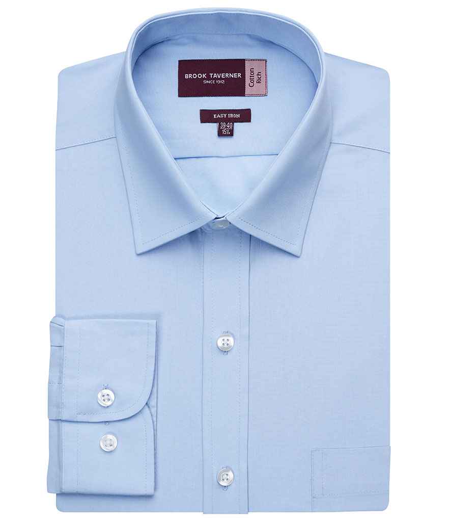 [BK150 BLU 15] Brook Taverner Rapino Long Sleeve Poplin Shirt (Blue, 15)