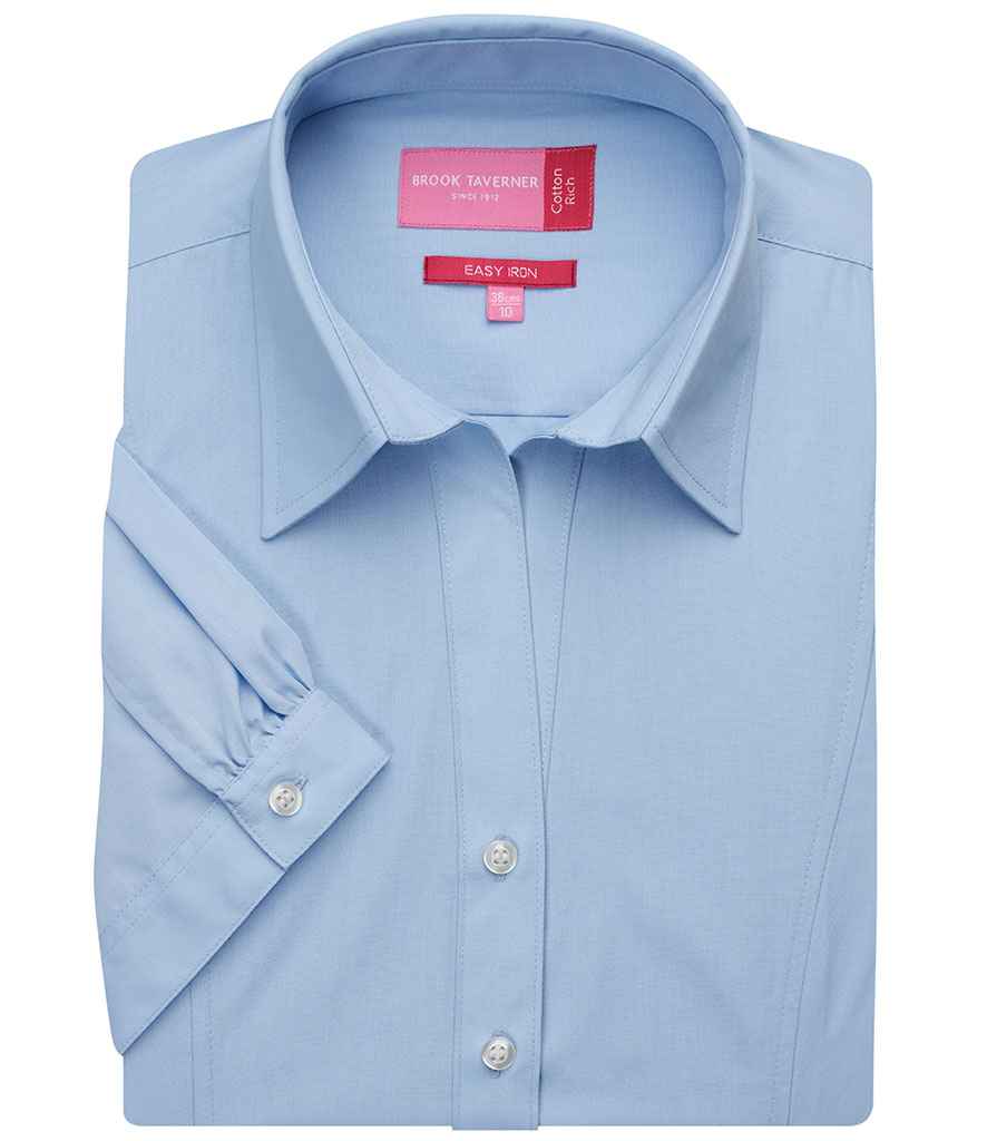 [BK153 BLU 8] Brook Taverner Ladies Paduli Short Sleeve Poplin Shirt (Blue, 8)