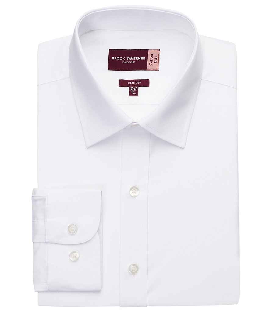 [BK154 WHI 14] Brook Taverner Alba Long Sleeve Slim Fit Poplin Shirt (14)