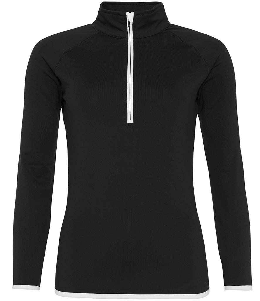 [JC036 JB/AW XS] AWDis Ladies Cool Half Zip Sweat Top (Jet Black/Arctic White, XS)