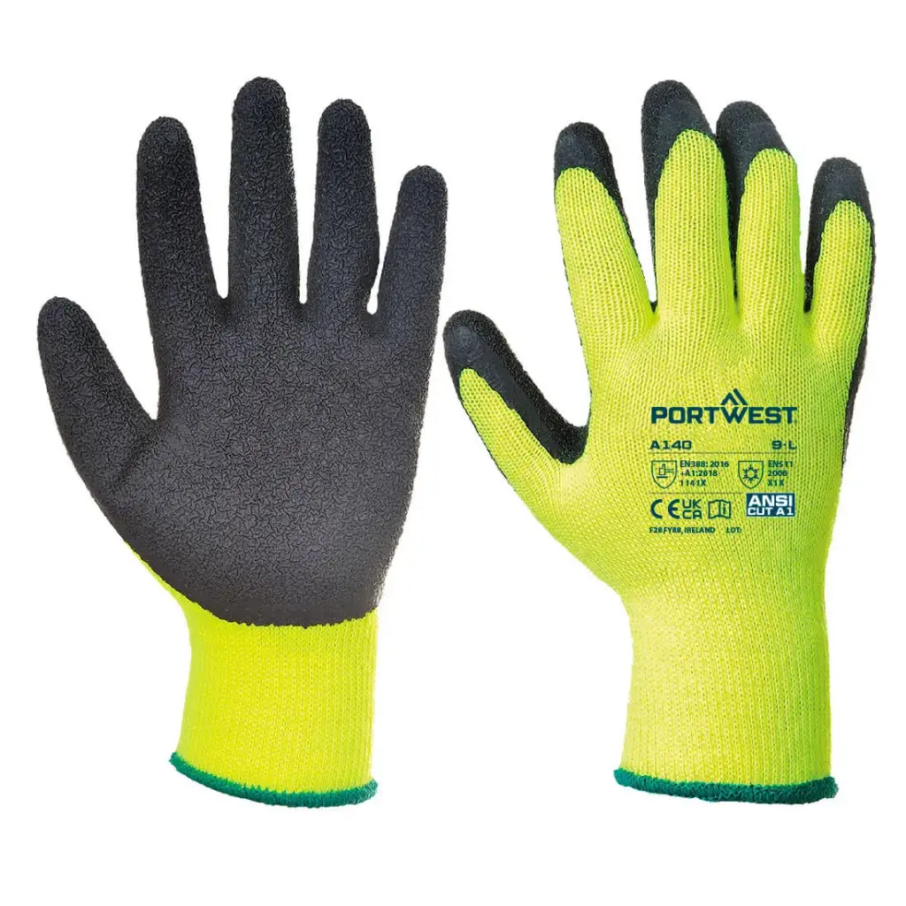[A140BKRS/W-GTG] Cold 10 Latex Crinkle Glove (Yellow/Black, S)