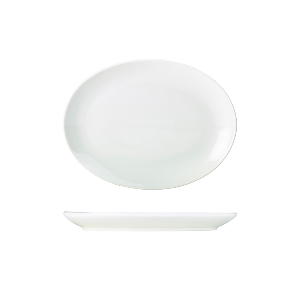 [BC-N112125] Genware Porcelain Oval Plate 25.4cm/ 10" (Pack of 6)