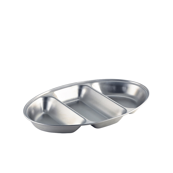 [BC-N12563] GenWare Stainless Steel Three Division Oval Vegetable Dish 35cm/ 14"